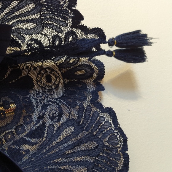 Lilly Pulitzer Adria Dress Navy Blue Mesh Stripe Tassel, XS - Picture 2 of 6